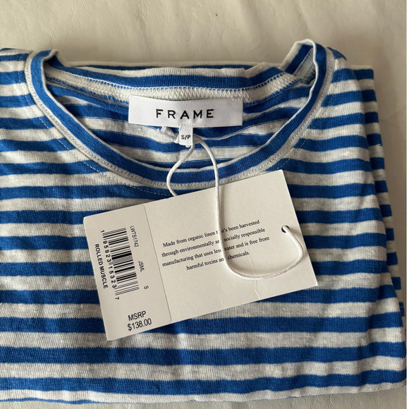 FRAME Roll Cuff Organic Linen Muscle in Jet Stream Multi Size S - Picture 9 of 11